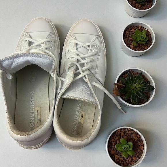 Converse All Star Leather Sneakers Casual Lace Up Women's Shoes White - Picture 9 of 10